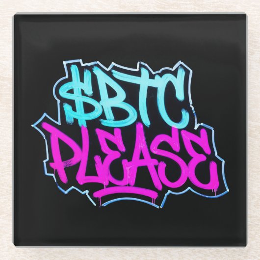 "$BTC Please" (スタイル1) ガラスコースター (正面)