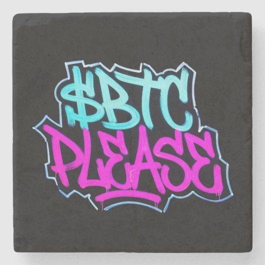 "$BTC Please" (スタイル1) ストーンコースター (正面)