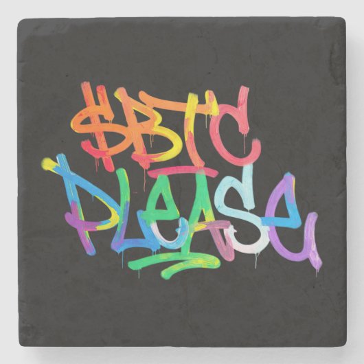 "$BTC Please" (スタイル2) ストーンコースター (正面)