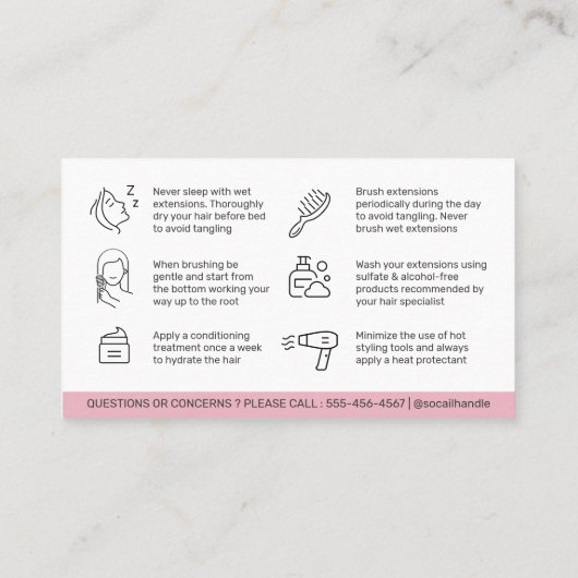 Buの後モダンにピンクのヘアの気に拡張を適用 名刺 (裏面)