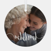 Bubbeおばあちゃんのスクリプトオーバーレイ ガラスオーナメント (裏面)