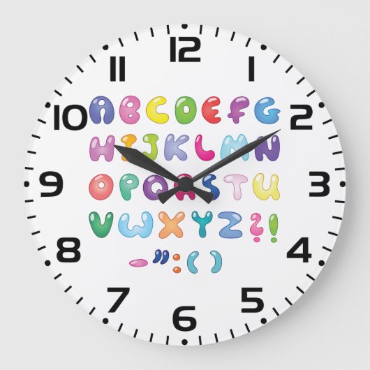 Bubble Alphabet Letters Kids Typography ラージ壁時計 (正面)