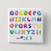 Bubble Alphabet Letters Kids Typography 缶バッジ (正面)