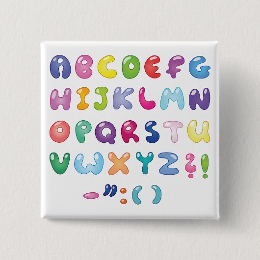 Bubble Alphabet Letters Kids Typography 缶バッジ (正面)