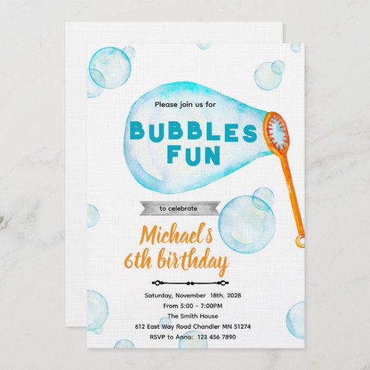 Bubble boy Birthday Invitation 招待状 (正面/裏面)