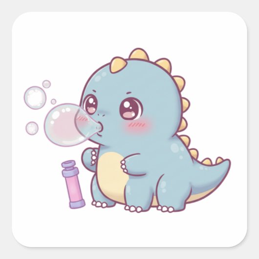 Bubble Dino – Playful & Kawaii! スクエアシール (正面)