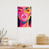 Bubble Gum Girl Pop Art ポスター (キッチン)