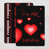 Bubble Heart Coupon Black Valentine Card 招待状 (正面/裏面)