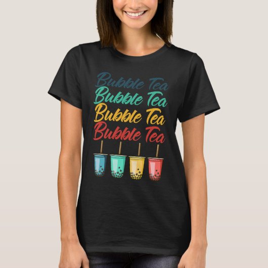 Bubble Tea Boba Black Tea Drink Beverage Cream Puf Tシャツ (正面)