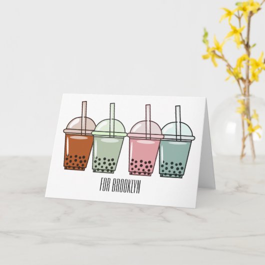 Bubble tea cartoon illustration  カード (黄色い花)