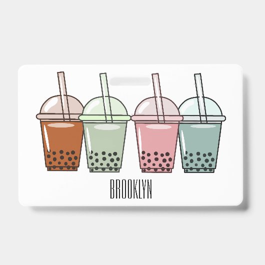 Bubble tea cartoon illustration バッジ (正面)
