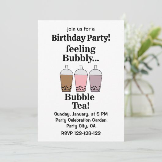 Bubble Tea Drink Funny Birthday Party 招待状 (スタンド正面)
