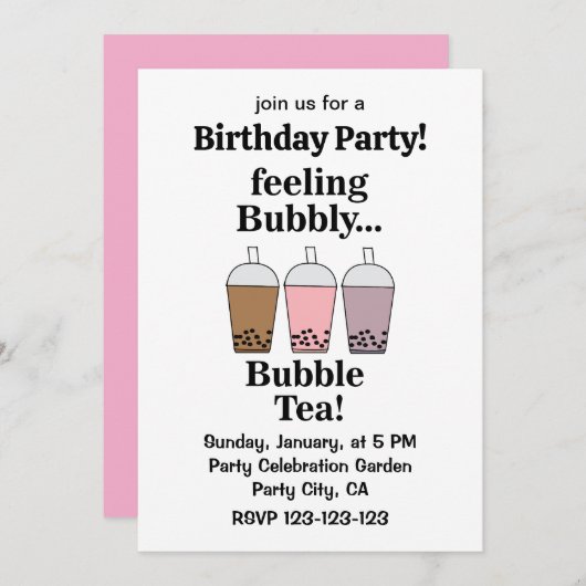 Bubble Tea Drink Funny Birthday Party 招待状 (正面/裏面)