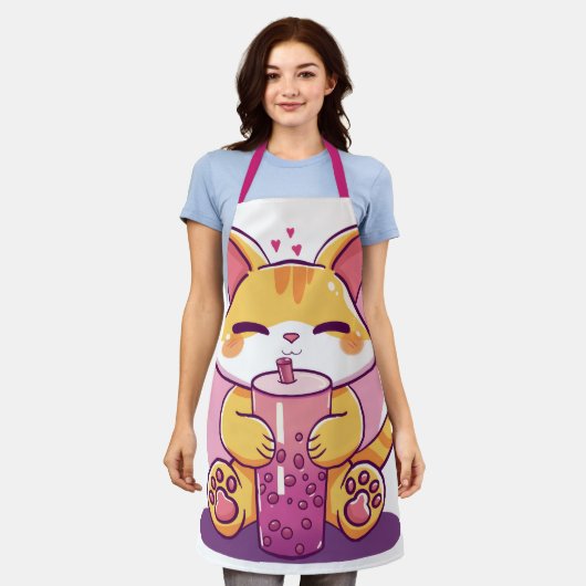 Bubble Tea Kitty エプロン (着用した状態)