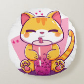 Bubble Tea Kitty ラウンドクッション (正面)