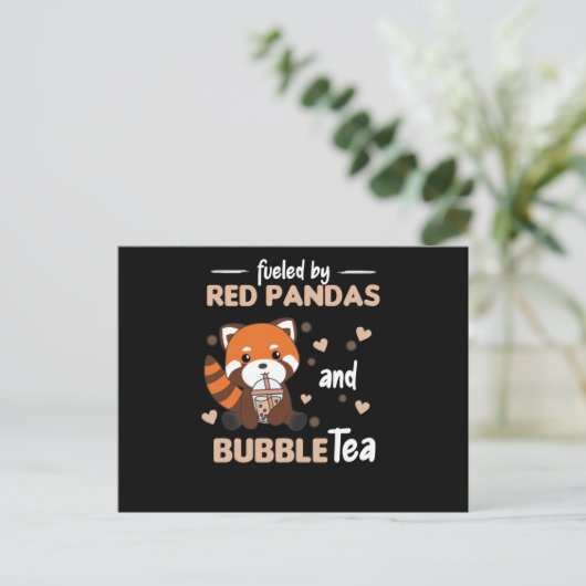 Bubble Tea Red Panda Chocolate Cute Animals Boba ポストカード (スタンド正面)