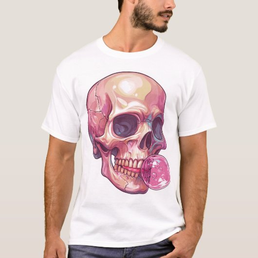 Bubble Trouble Skull � Funny Gum Skeleton Tシャツ (正面)
