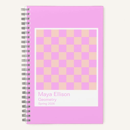Bubblegum/Peach Modern Checkerboard Notebook ノートブック (正面)