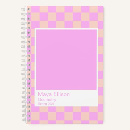 Bubblegum/Peach Modern Checkerboard Notebook ノートブック (正面)