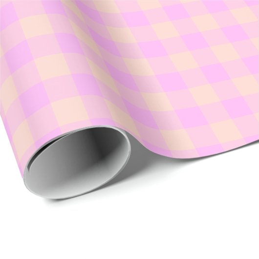 Bubblegum & Soft Peach Gingham Wrapping Paper ラッピングペーパー (ロールコーナー)