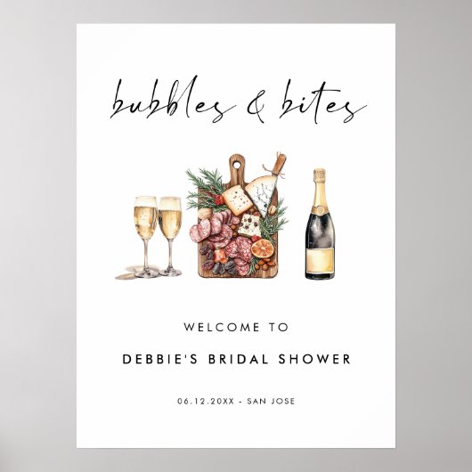 Bubbles and Bites Bridal Shower Welcome ポスター (正面)