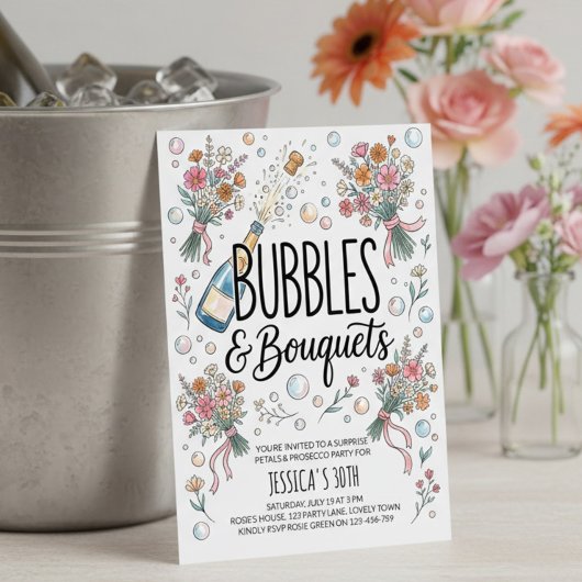 Bubbles and Bouquets Prosecco and Petals Party 招待状