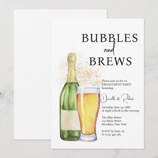 Bubbles and Brews婚約パーティ 招待状 (正面/裏面)