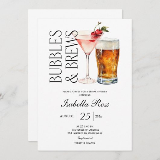 Bubbles and Brews Bridal Shower Invitation 招待状 (正面/裏面)