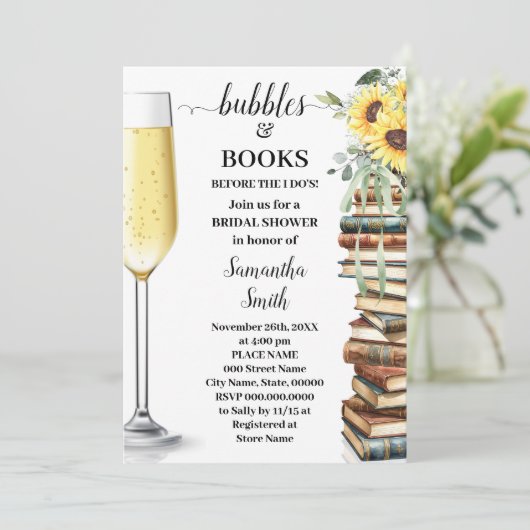 Bubbles & Book Before I do Sunflower Bridal Shower 招待状 (スタンド正面)