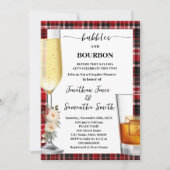 Bubbles & Bourbon Winter Buffalo Plaid Shower 招待状 (正面)