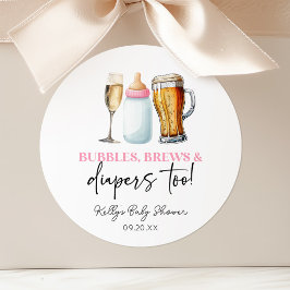 Bubbles Brews and Diapers Too! Baby Shower ラウンドシール