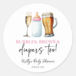 Bubbles Brews and Diapers Too! Baby Shower ラウンドシール