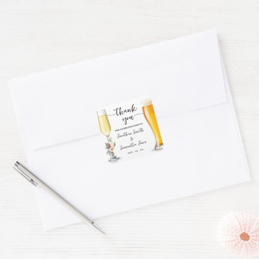 Bubbles & Brews Thank You Winter Wedding スクエアシール (封筒)