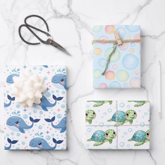 Bubbles & Fins Children's Birthday ラッピングペーパーシート (正面)