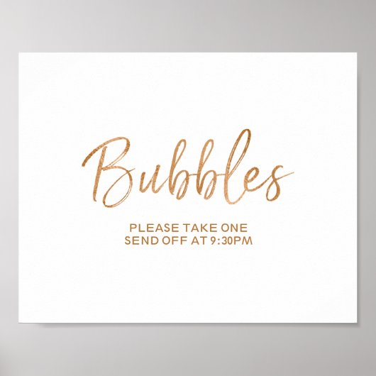Bubbles Send Off 8x10 Rose Gold Wedding Sign ポスター (正面)