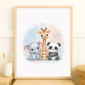 Bubbles & Smiles Animals Kids Bathroom Wall Art ポスター