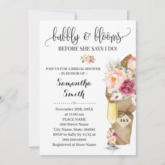 Bubblyと開花私が行う前にブライダルシャワーInvitati 招待状 (正面)