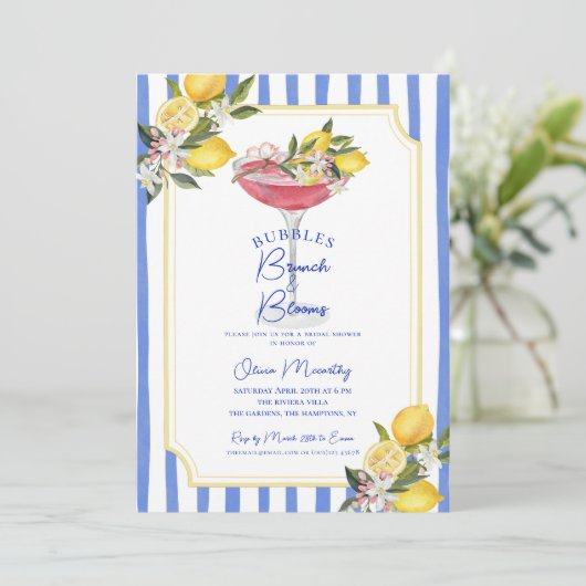 Bubbly Brunch Mediterranean Lemon Bridal Shower 招待状 (スタンド正面)