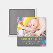 Bubbly Circlesピンク写真ベビー誕生発表 マグネット (正面/裏面)