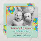 Bubbly Circlesベビーツインズ写真誕生のお知らせ 案内状 (正面/裏面)