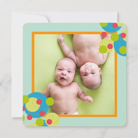 Bubbly Circlesベビーツインズ写真誕生のお知らせ 案内状 (裏面)