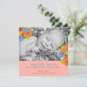 Bubbly Circles Baby Girl Photo Birth Announcement 案内状 (スタンド正面)