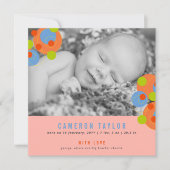 Bubbly Circles Baby Girl Photo Birth Announcement 案内状 (正面)