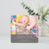 Bubbly Circles Baby Girl Photo Birth Announcement 案内状 (スタンド正面)