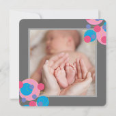 Bubbly Circles Baby Girl Photo Birth Announcement 案内状 (裏面)