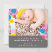 Bubbly Circles Baby Girl Photo Birth Announcement 案内状 (正面)