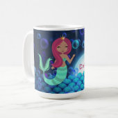 Bubbly Mermaid in Green and Blue in Moonlit Ocean コーヒーマグカップ (正面左)