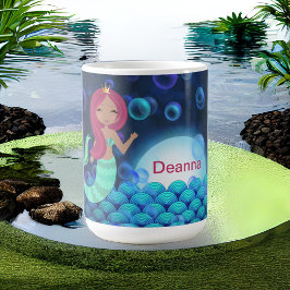 Bubbly Mermaid in Green and Blue in Moonlit Ocean コーヒーマグカップ