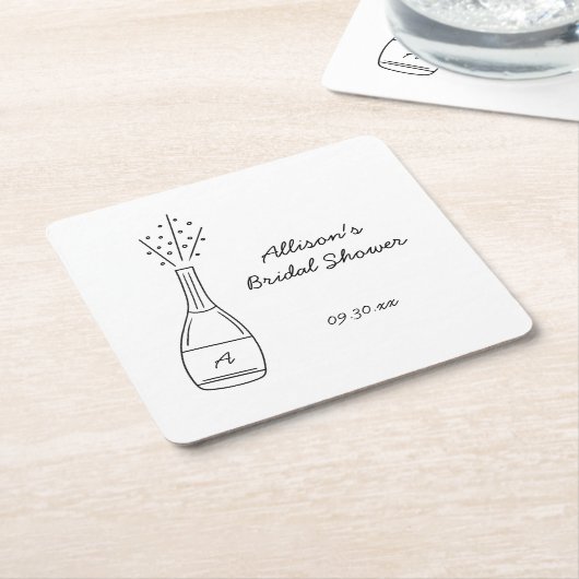 Bubbly Popping Champagne Bottle Bridal Shower スクエアペーパーコースター (アングル)