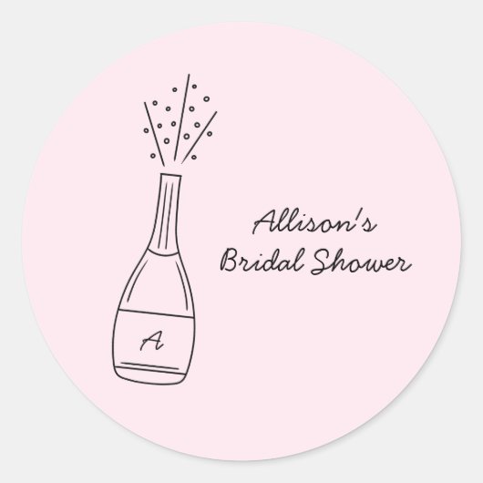 Bubbly Popping Champagne Bottle Bridal Shower ラウンドシール (正面)